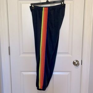 RARE Aviator Nation 5-stripe sweatpants (Women’s Large) - Navy with Neon